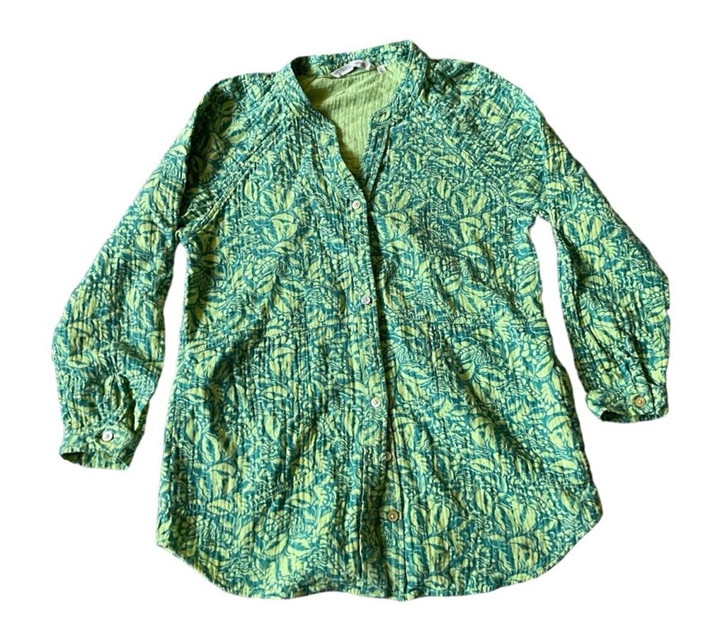 Women Floral Shirt Jacket Small Green Shaket Vacation Casual Cotton Dopamine